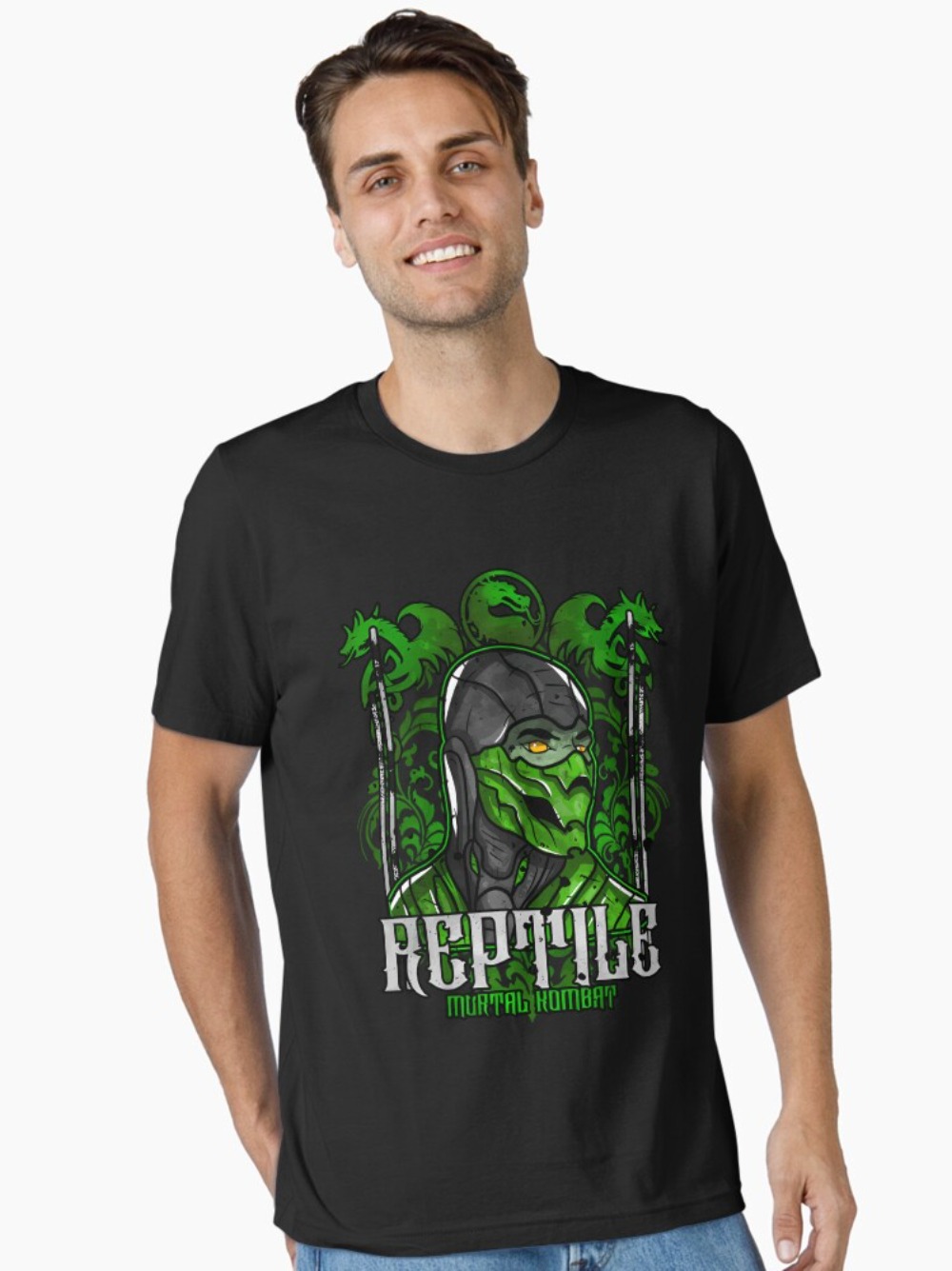 Retro Gaming Gamestop - Mortal Kombat Reptile Portrait Print T-Shirt