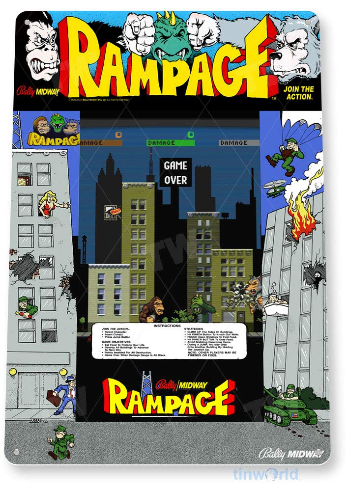 Retro Gaming Shops - Blechschild Rampage Arcade-Schild Spielzimmer-Schild Ladenmarquee Retro