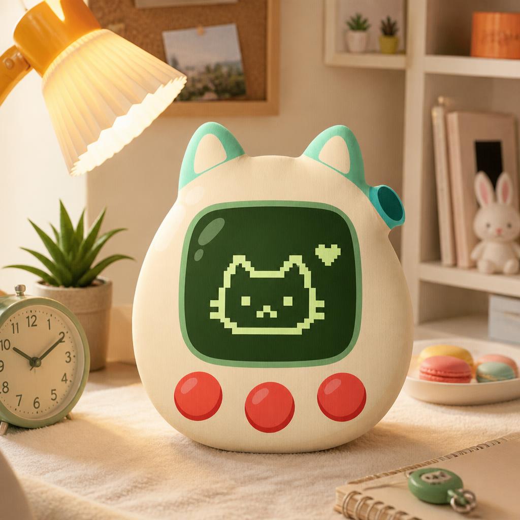 Retro Gaming Gift Ideas - Retro Virtuelles Haustier-Ei-Wurfkissen Pixel-Katze Gaming-Kissen Unregelmäßiges