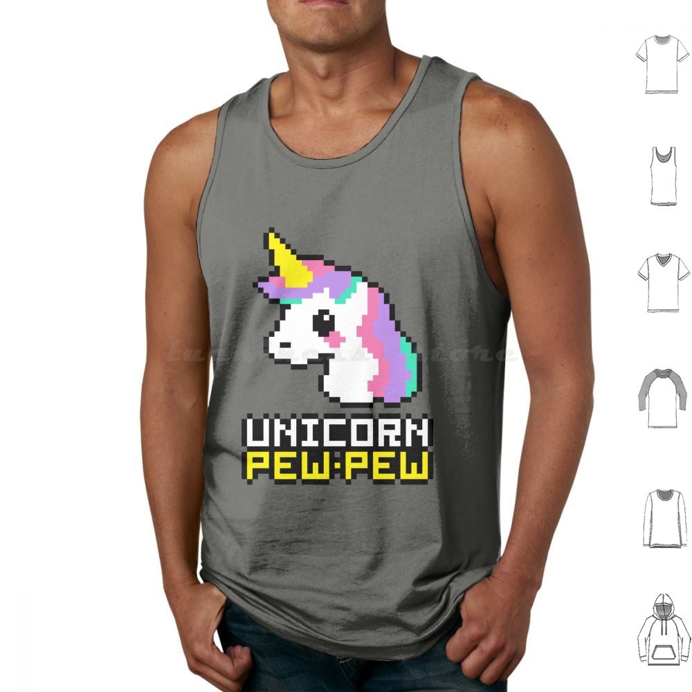 Retro Gaming Gamestop - Einhorn-Pew! Tanktops mit Print, Baumwolle, Pixel,
