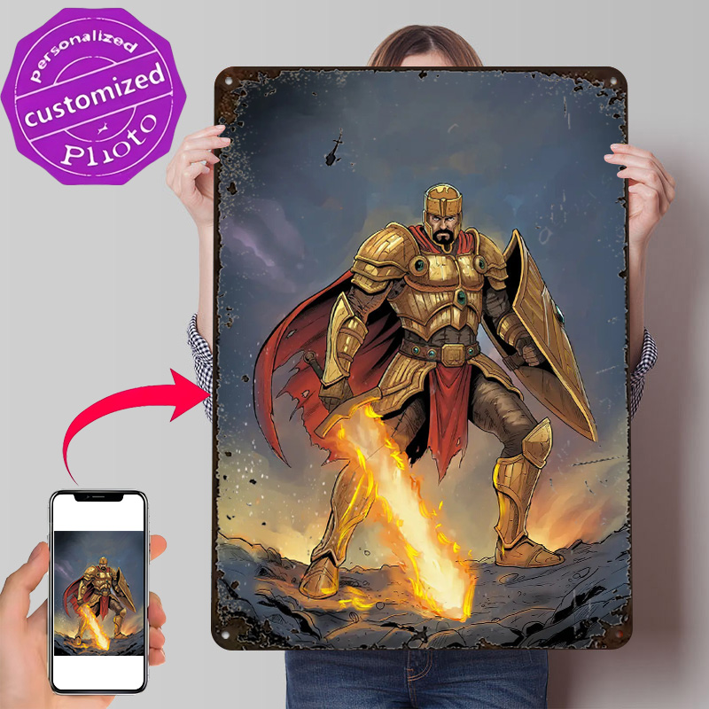 Retro Knight Gaming - Goldener Ritter mit Flammendem Schwert Poster