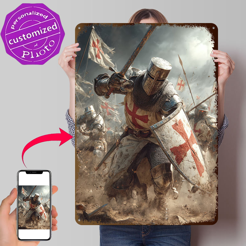 Retro Knight Gaming - Kreuzritter-Angriff 3D-Gedrucktes Textur-Poster Personalisierte Wandkunst Retro