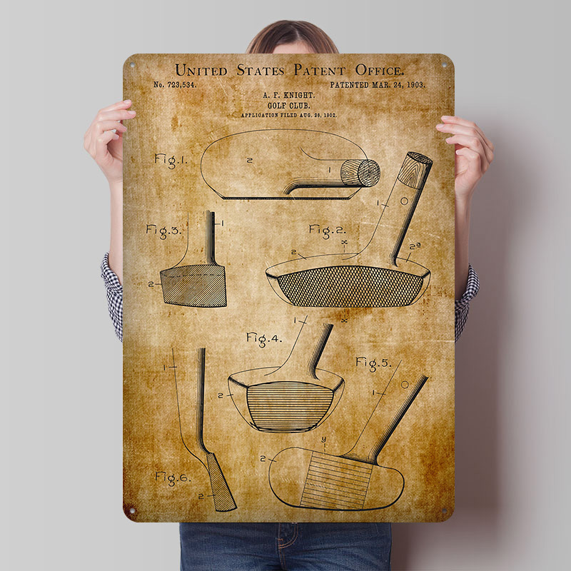 Retro Knight Gaming - Patent-Zeichnung Ritter-Golfclub 1903 Poster Maßgefertigte Vintage-Metallschilder