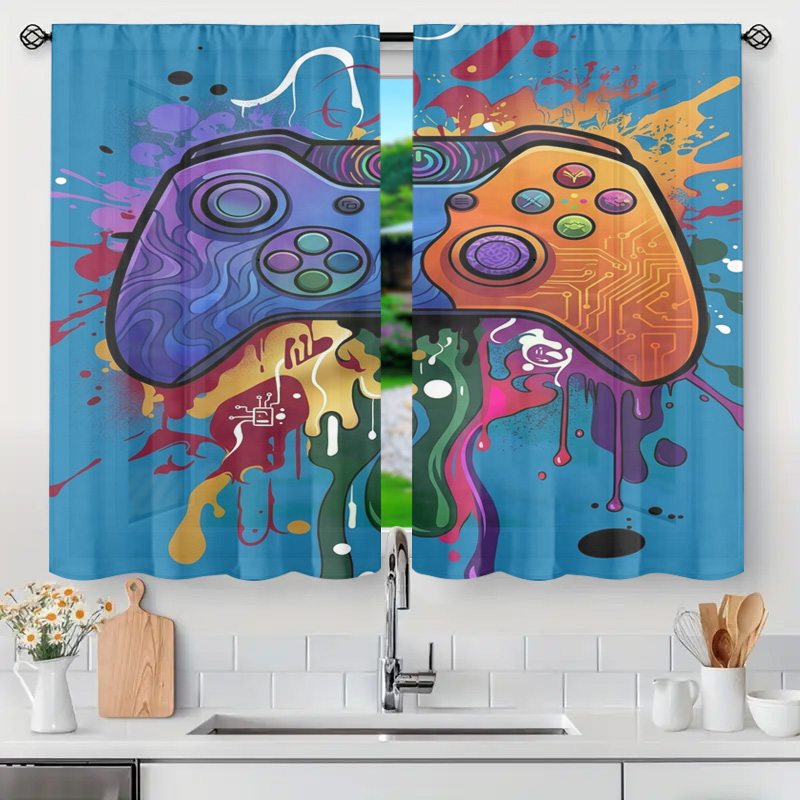 Retro Gaming Youtube - Retro-Gaming-Vorhang: Videospiele-Deko, Controller-Paneele, Popkultur-Fensterdekoration, lustiger Arcade-Streamer-Hintergrundvorhang