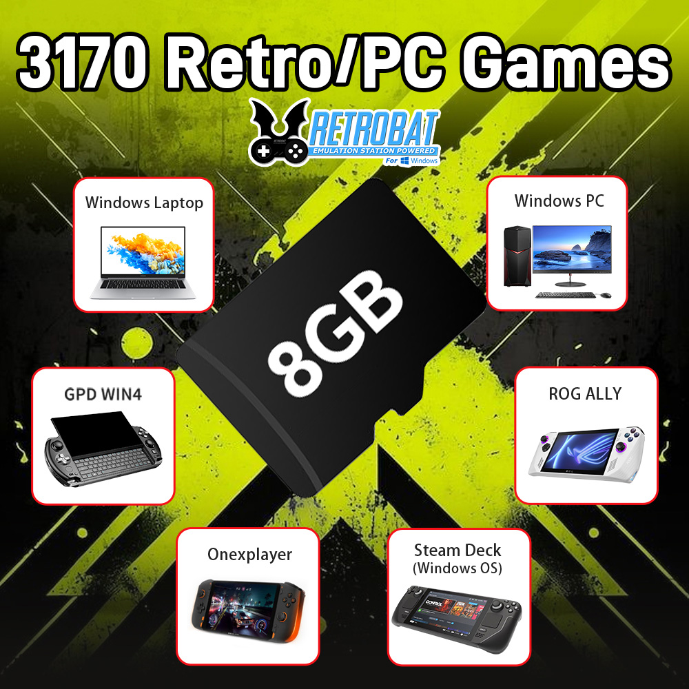 Console Retro Gaming Portable - 8 GB Spiel-TF-Karte mit 3170 Retro/PC-Spielen