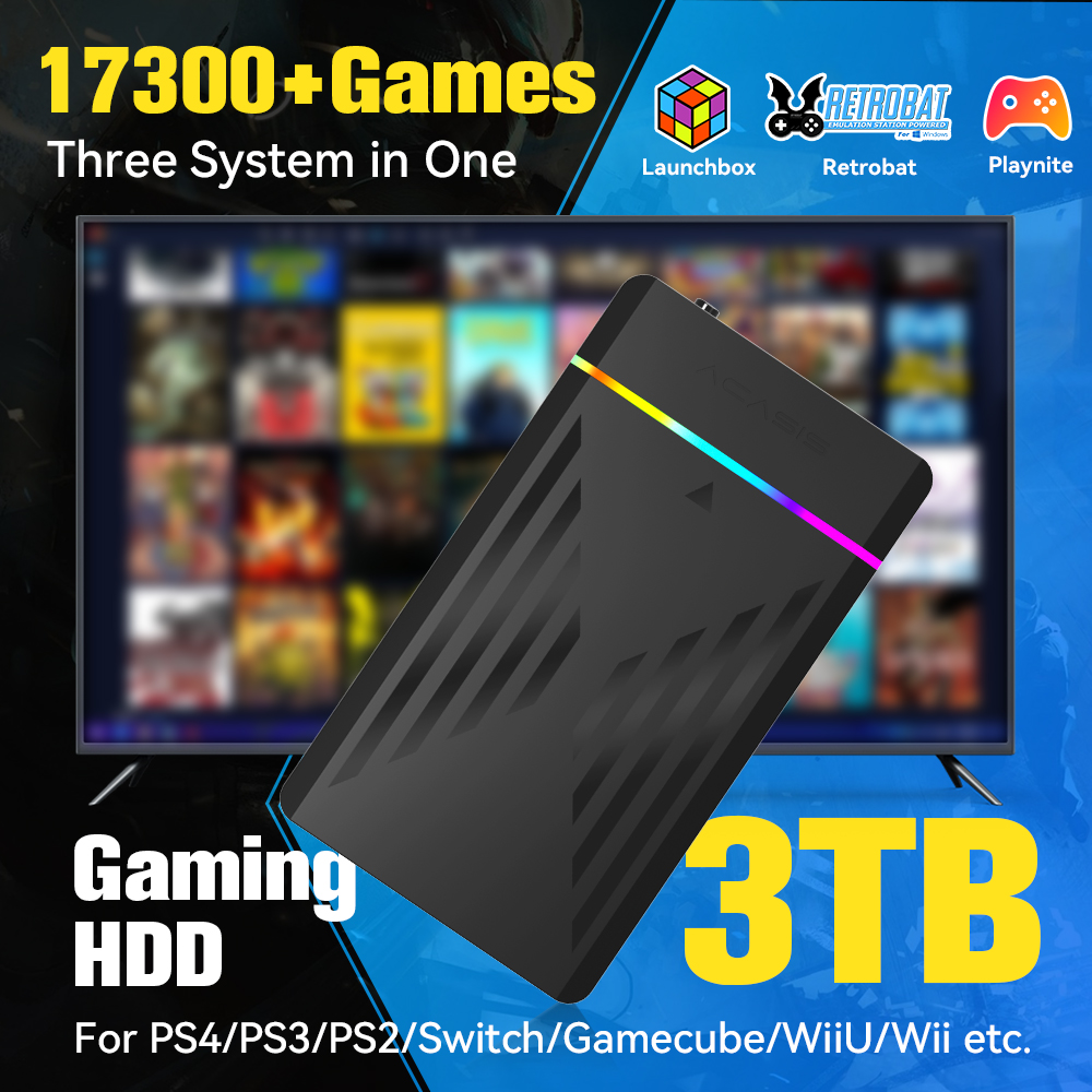 Retro Gaming Usb - 3 TB tragbare Gaming-HDD-LaunchBox/Retrobat/Playnite-Retro-Spielekonsole mit 17300+